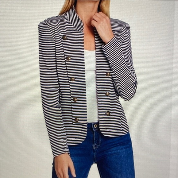 Tommy Hilfiger Jackets & Blazers - Tommy Hilfiger Military Band Jacket Striped Blue & White Collared blazer Size M